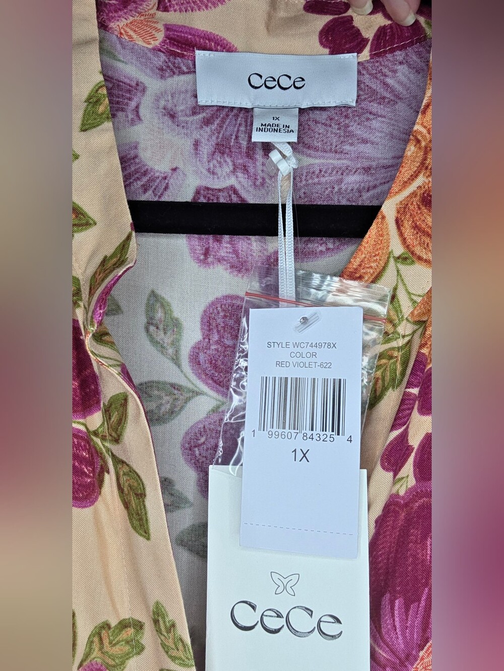 CeCe 1X Floral Tie Front Blouse Plus Size Boho 70s Romantic Long Sleeve Top - Picture 9 of 10
